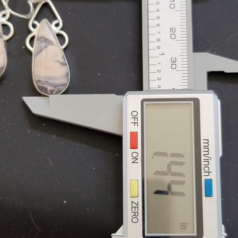 Sterling Silver Marble Teardrop Dangle Earrings Handmade 1.44 Inch Stone Drops - Picture 6 of 9